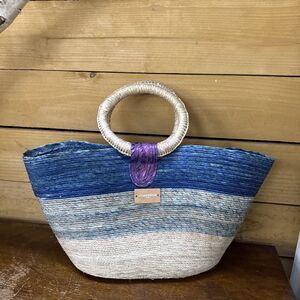 Fonfrège 1791 Straw Tote Bag 20″ × 10.5″ Striped Blue NWT – Designer Tote